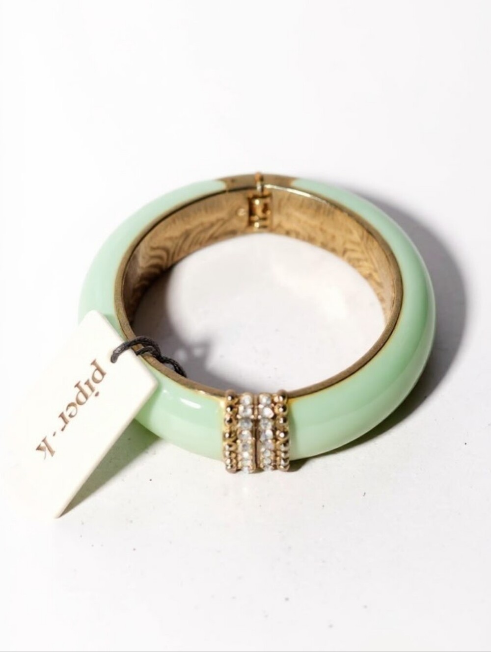 Nwt Piper lime Pale Mint Enamel Hinged Bangle with Crystal Bands